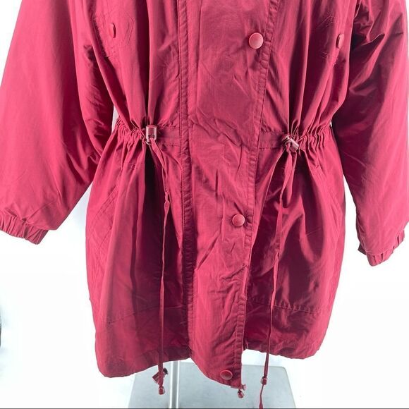 Women’s Red Removable Faux Fur Hooded Full Zip Convertible Anorak Parka Coat 1X - Picture 4 of 17